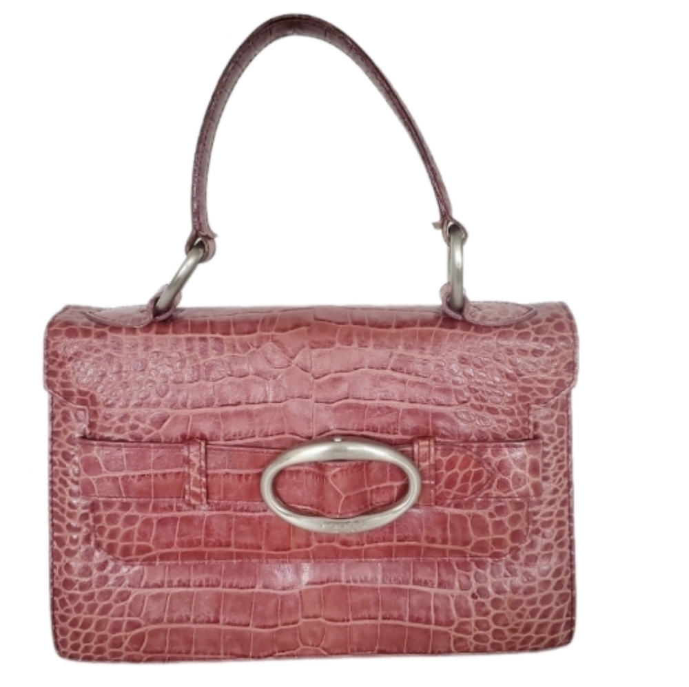 Tosca Blue Flap Croc Embossed Leather Handbag